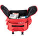 A red Medi-First emergency disaster kit bag with a few items inside.