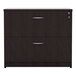 An espresso Alera two-drawer lateral file cabinet with silver handles.