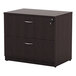 An espresso Alera lateral file cabinet with two drawers and a key.