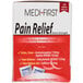 A box of Medi-First Extra-Strength Pain Relief Tablets with a label.