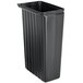 A black rectangular Cambro trash container with a lid on it.