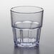 A clear plastic tumbler with a clear rim.