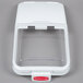 A white plastic Rubbermaid container lid with a clear scoop hook.