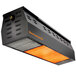 A black rectangular Schwank liquid propane patio heater with orange lights.