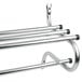 A zinc-plated metal wall mount coat rack with a hanging bar.