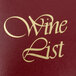 A Menu Solutions burgundy wine list cover with gold and red text.