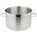 A close-up of a Vollrath stainless steel sauce pot with handles.