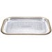 A Vollrath rectangular metal catering tray with gold trim.