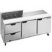A stainless steel Beverage-Air refrigerated sandwich prep table with two drawers.