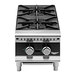 A black and stainless steel Vollrath countertop gas range with two burners.