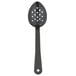 A black Thunder Group polycarbonate salad bar spoon with holes.