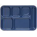 A dark blue rectangular tray with six rectangular compartments.
