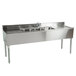 A stainless steel Eagle Group underbar sink with three bowls, two drainboards, and a splash mount faucet.