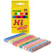 A row of colorful chalk sticks in a box.