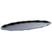 A Thunder Group black oval melamine tray with a curved edge.