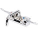 A chrome Equip by T&S wall mount swivel faucet with wrist action handles and 4" centers.
