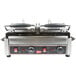 A Cecilware double panini grill machine with two grooved plates and two handles.