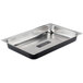 A Sterno chalkboard chafer lid with a black matte finish on a stainless steel tray.