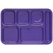 A purple rectangular Carlisle tray with six compartments.