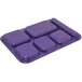 A Carlisle purple plastic tray with six compartments.