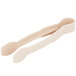 A pair of Thunder Group beige polycarbonate flat grip tongs with a white handle.