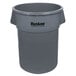 A gray Continental Huskee 55 gallon round plastic trash can.