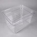 A Carlisle clear plastic food pan with a square bottom.