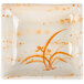 A square white Thunder Group sauce dish with orange and brown orchid designs.