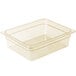 A clear plastic Cambro food pan with a lid on it.