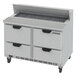A white commercial refrigerated sandwich prep table with 4 drawers.