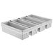A silver metal Chicago Metallic loaf pan with four compartments.