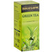 A box of Bigelow green tea bags with a green leafy plant and a triangle on the front.