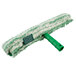 A green and white mop with a green handle.