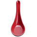 A red spoon with black trim.