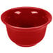 A Fiesta Scarlet china bouillon bowl with a red interior.