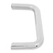 A silver metal handle with a curved edge on a white background.