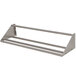 A stainless steel wall mounted tubular rack shelf with two shelves and four metal bars.
