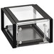 A black and clear box with a clear glass door and a black frame with chalkboard labels.