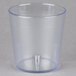 A case of 24 clear Cambro plastic tumblers with a small hole in the bottom.