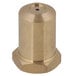 A brass threaded nut on a gold metal cylinder with a hole.