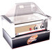 A Benchmark USA hot dog roller grill with a clear lid on a counter.