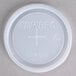 A translucent Cambro plastic lid with a white letter and straw slot.