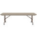 A Correll rectangular folding table with metal legs and a grey surface.