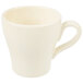 An Elite Global Solutions antique white melamine coffee mug with a handle.