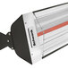 A Schwank black electric patio heater with red trim.
