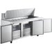 An Avantco stainless steel commercial kitchen cabinet with three doors.
