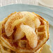A waffle with Regal sliced pears on top.