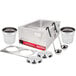 A stainless steel Avantco countertop food warmer with two silver containers and two ladles.