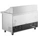 A large silver and black Avantco stainless steel refrigerated sandwich prep table.