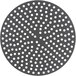 A circular black American Metalcraft hard coat anodized aluminum pizza disk with perforations.